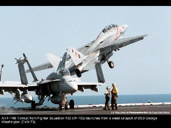 Grumman F14 Tomcat launch from aircraft carrier USS Washington 600x450 44K
